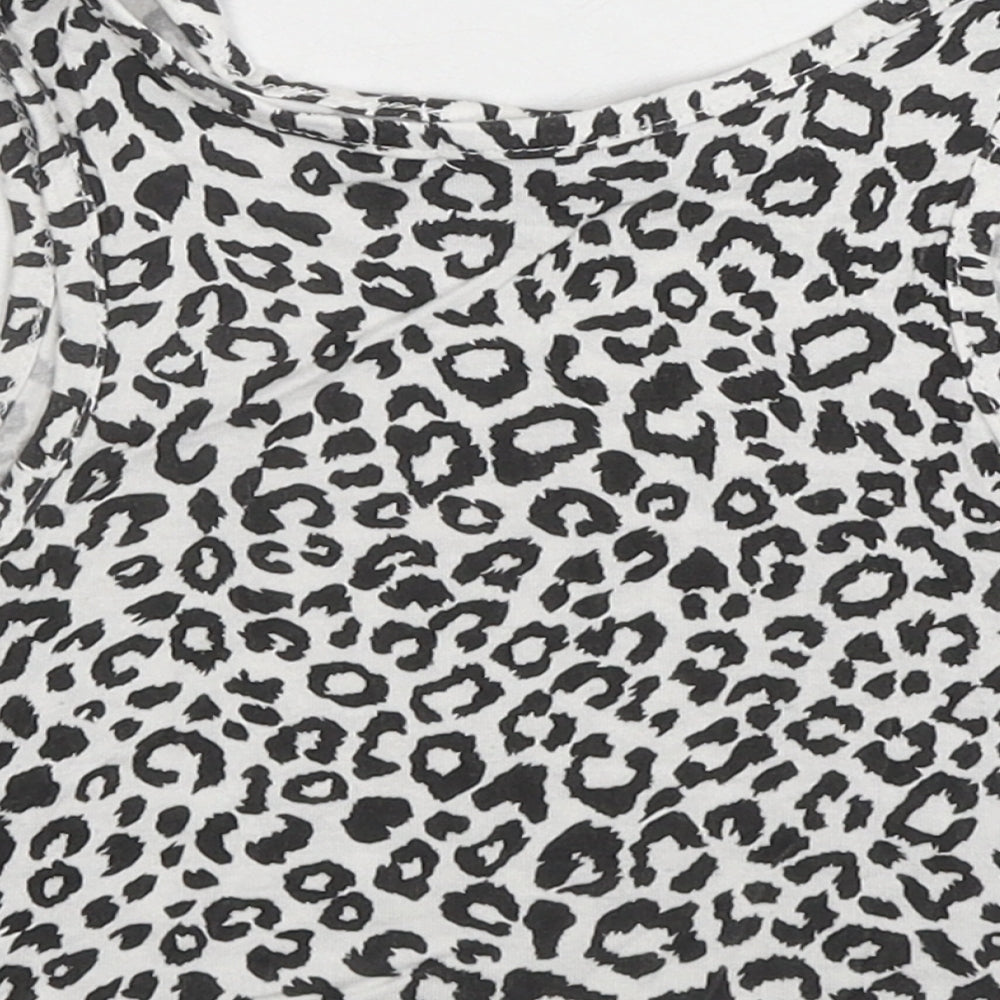 PRETTYLITTLETHING Womens White Animal Print Cotton Cropped Tank Size 10 Round Neck - Leopard Print