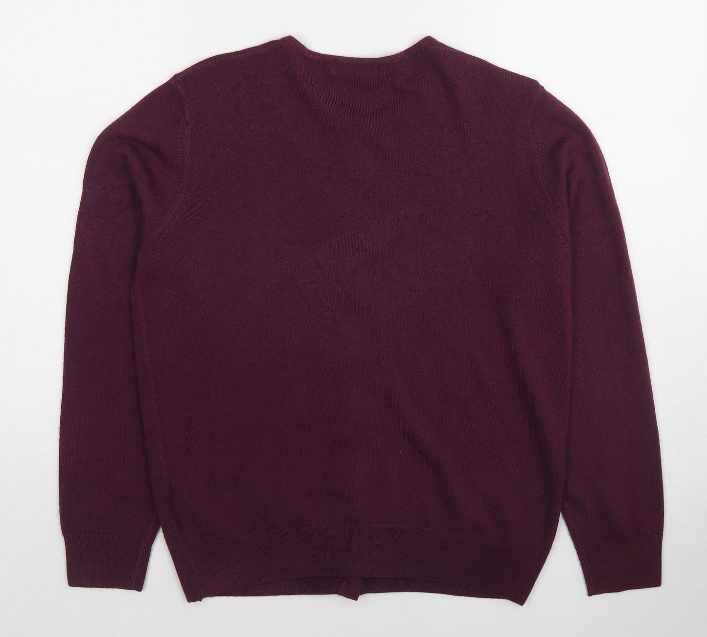 Classic Womens Purple Round Neck Acrylic Cardigan Jumper Size 12