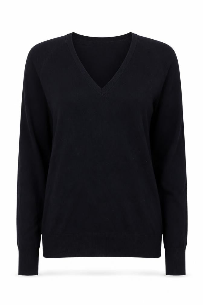 Zara Womens Blue V-Neck Cotton Pullover Jumper Size L