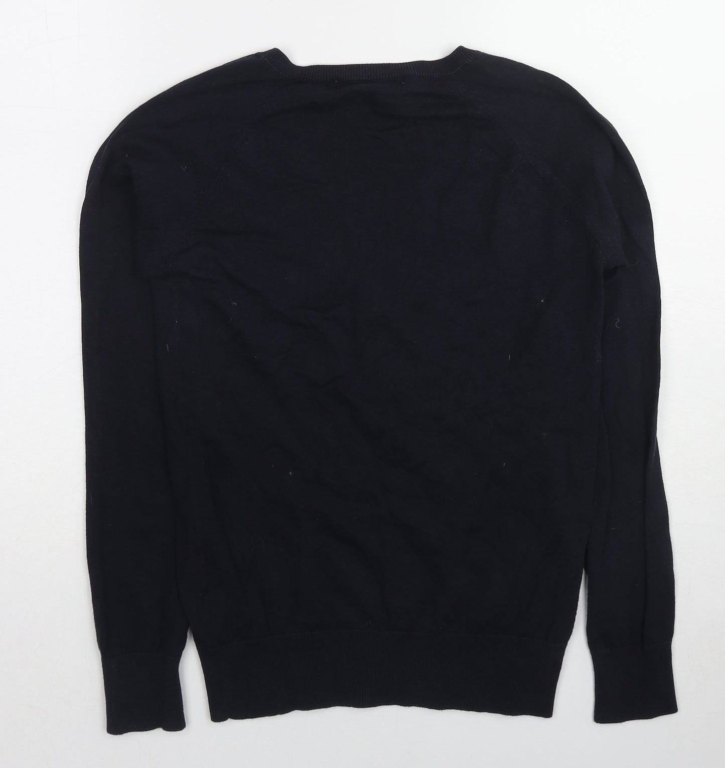 Zara Womens Blue V-Neck Cotton Pullover Jumper Size L