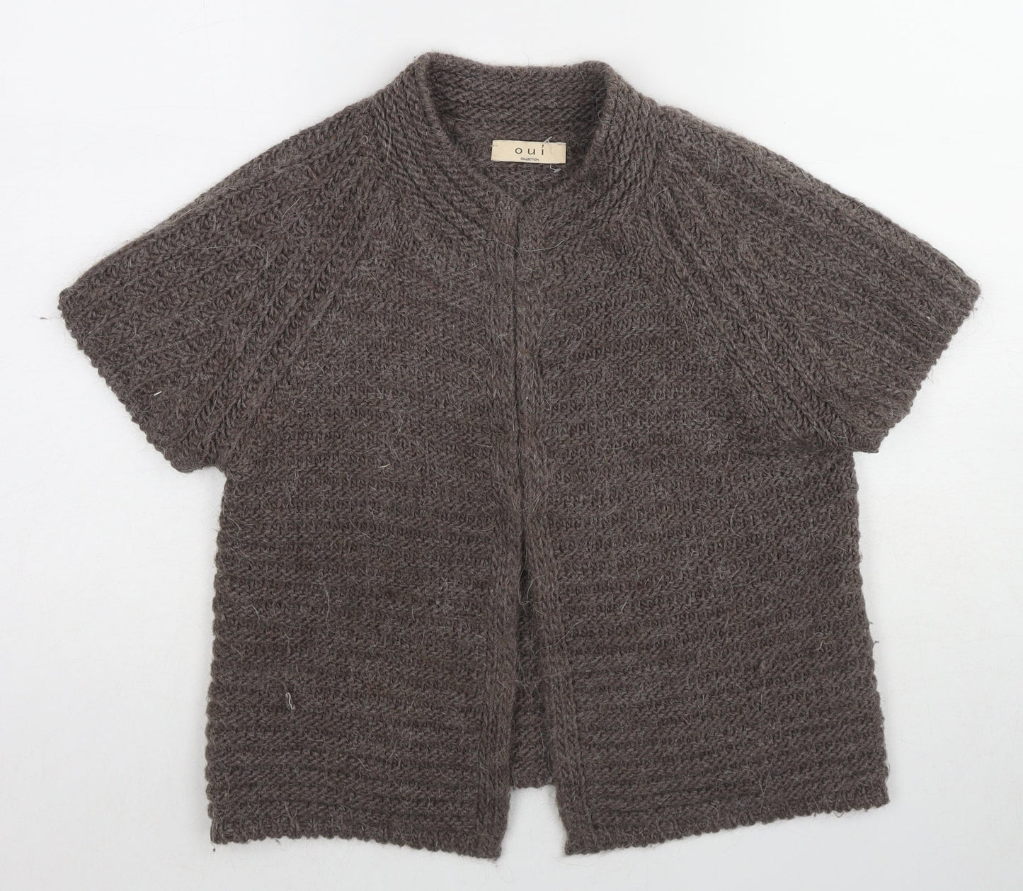 Oui Womens Brown Round Neck Acrylic Cardigan Jumper Size 14