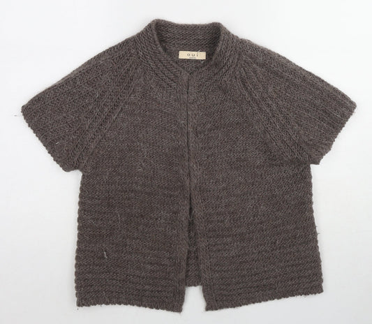 Oui Womens Brown Round Neck Acrylic Cardigan Jumper Size 14
