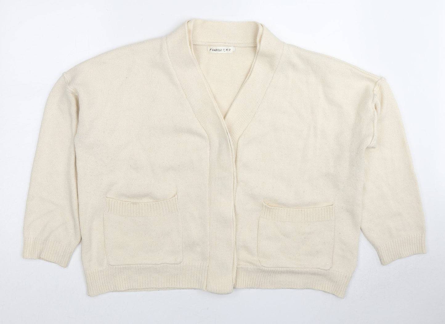 Fandisi Womens Ivory V-Neck Polyester Cardigan Jumper Size M