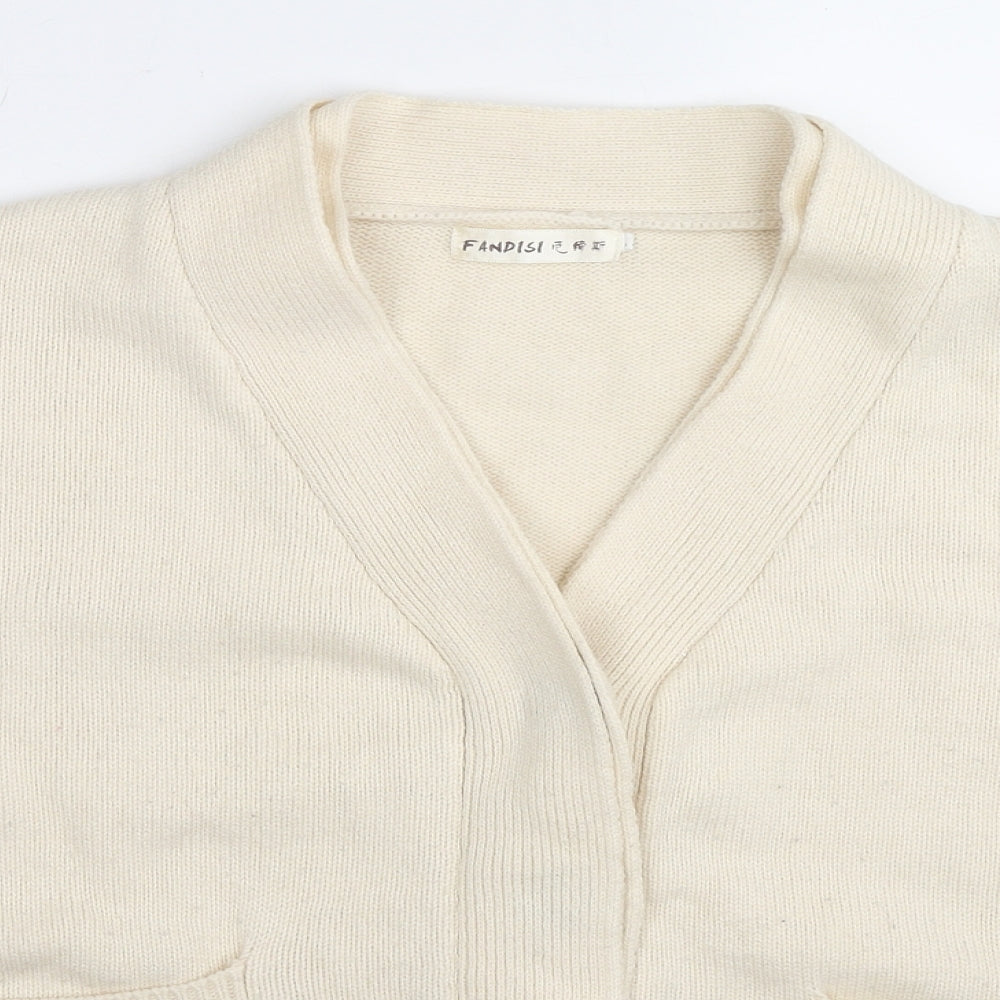 Fandisi Womens Ivory V-Neck Polyester Cardigan Jumper Size M