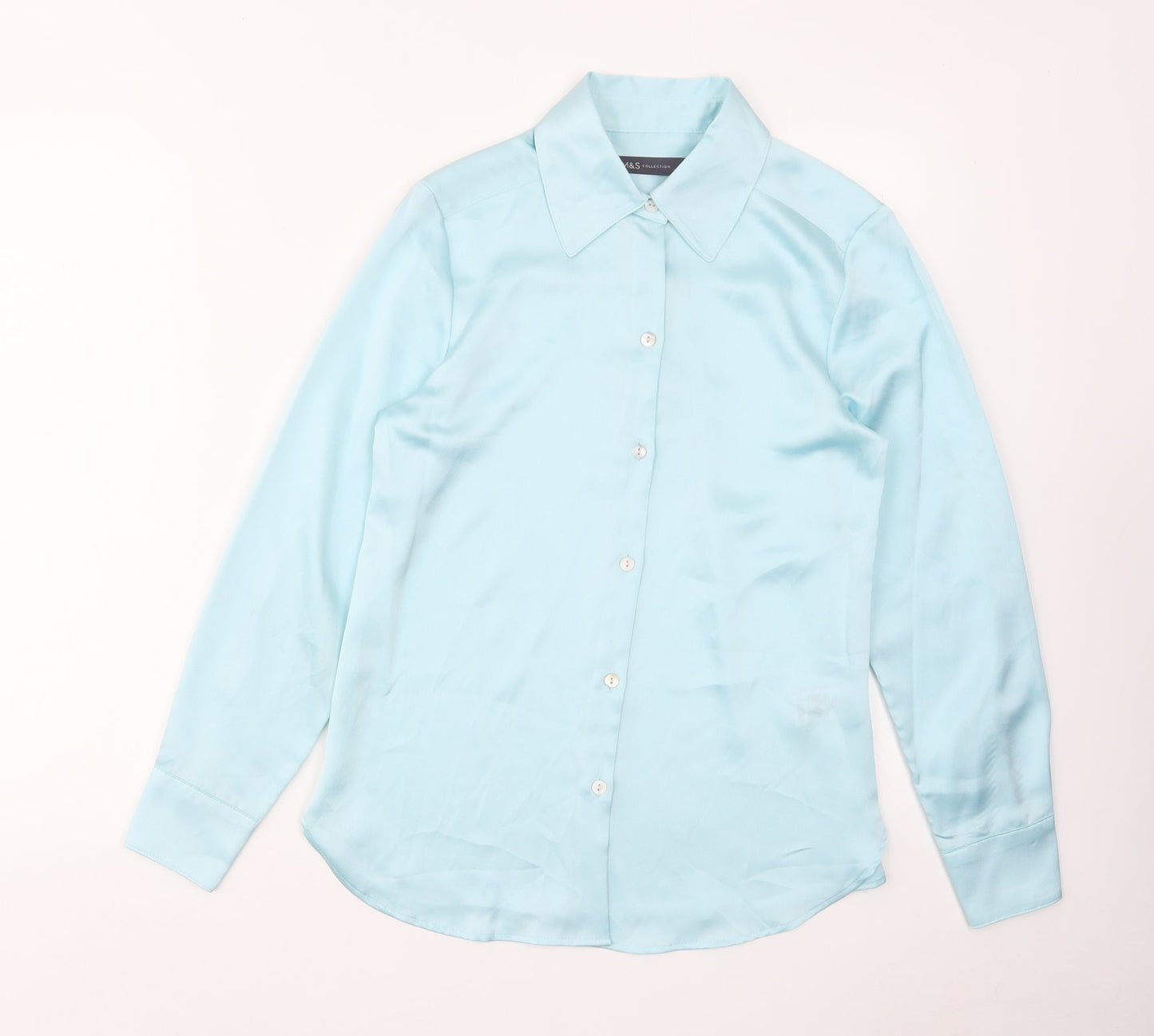 Marks and Spencer Womens Blue Polyester Basic Button-Up Size 6 Collared
