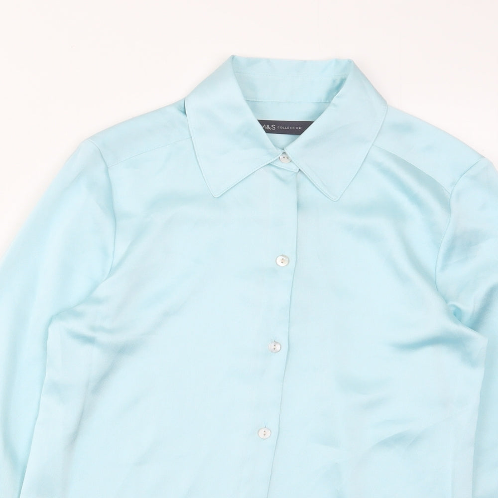 Marks and Spencer Womens Blue Polyester Basic Button-Up Size 6 Collared