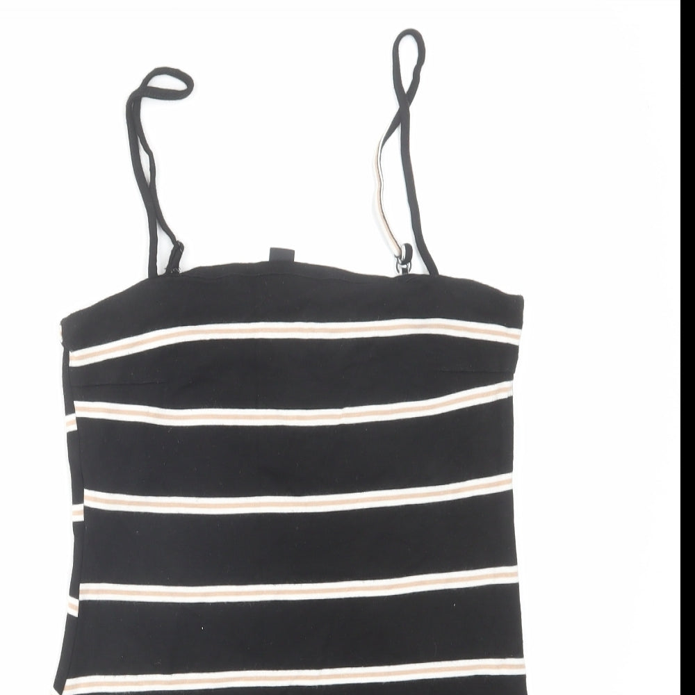 FACTORIE Womens Black Striped Polyester Mini Size XS Square Neck Pullover
