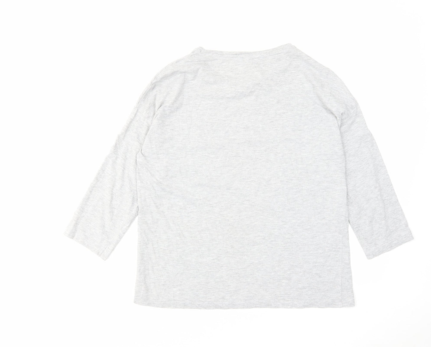 Mo Women Womens Grey Polyester Basic T-Shirt Size M Round Neck - Feathers
