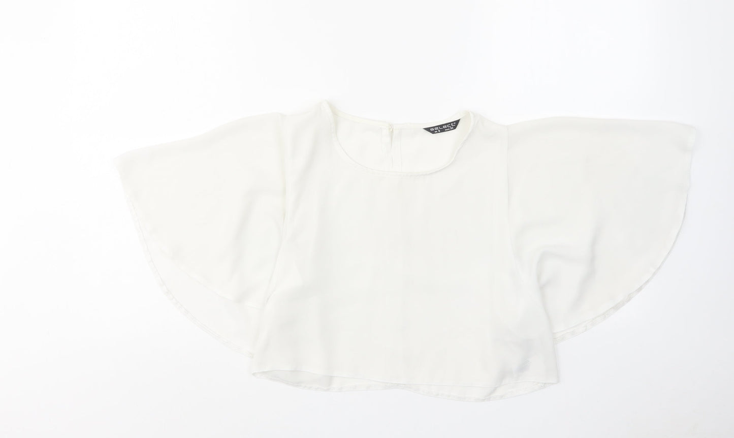 Select Womens White Polyester Basic Blouse Size 6 Round Neck - Batwing Sleeves