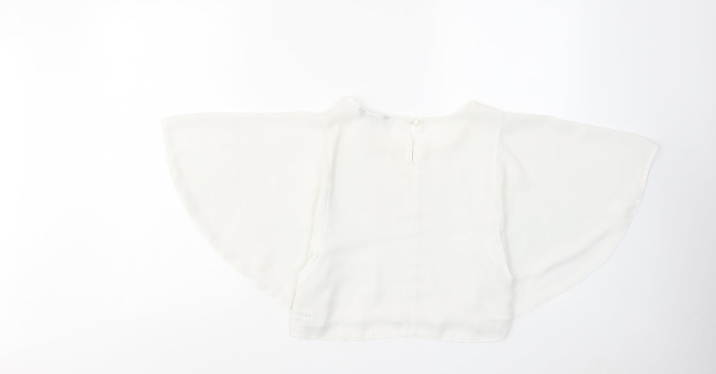 Select Womens White Polyester Basic Blouse Size 6 Round Neck - Batwing Sleeves
