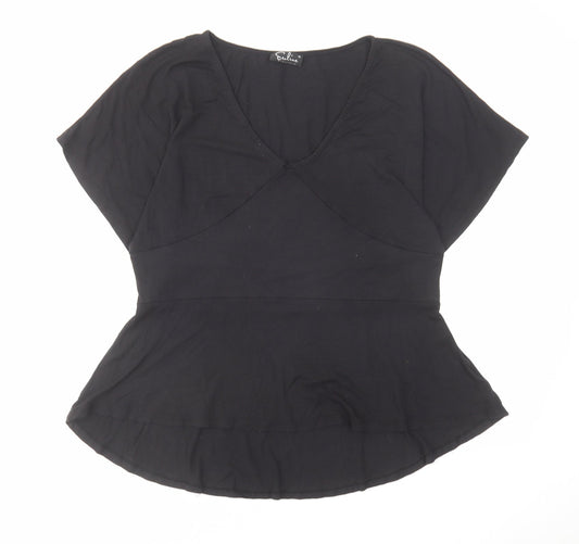 Ecaline Stockholm Womens Black Viscose Basic T-Shirt Size M V-Neck