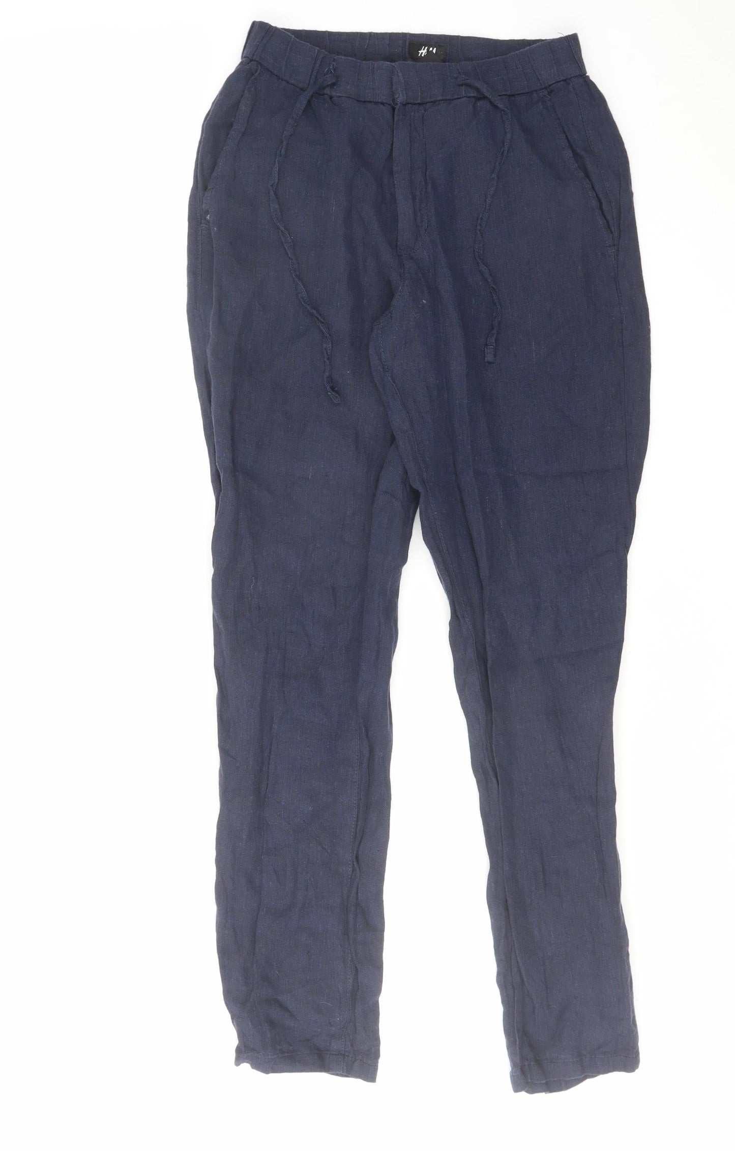 H&M Womens Blue Linen Trousers Size 30 in L29 in Regular Hook & Eye