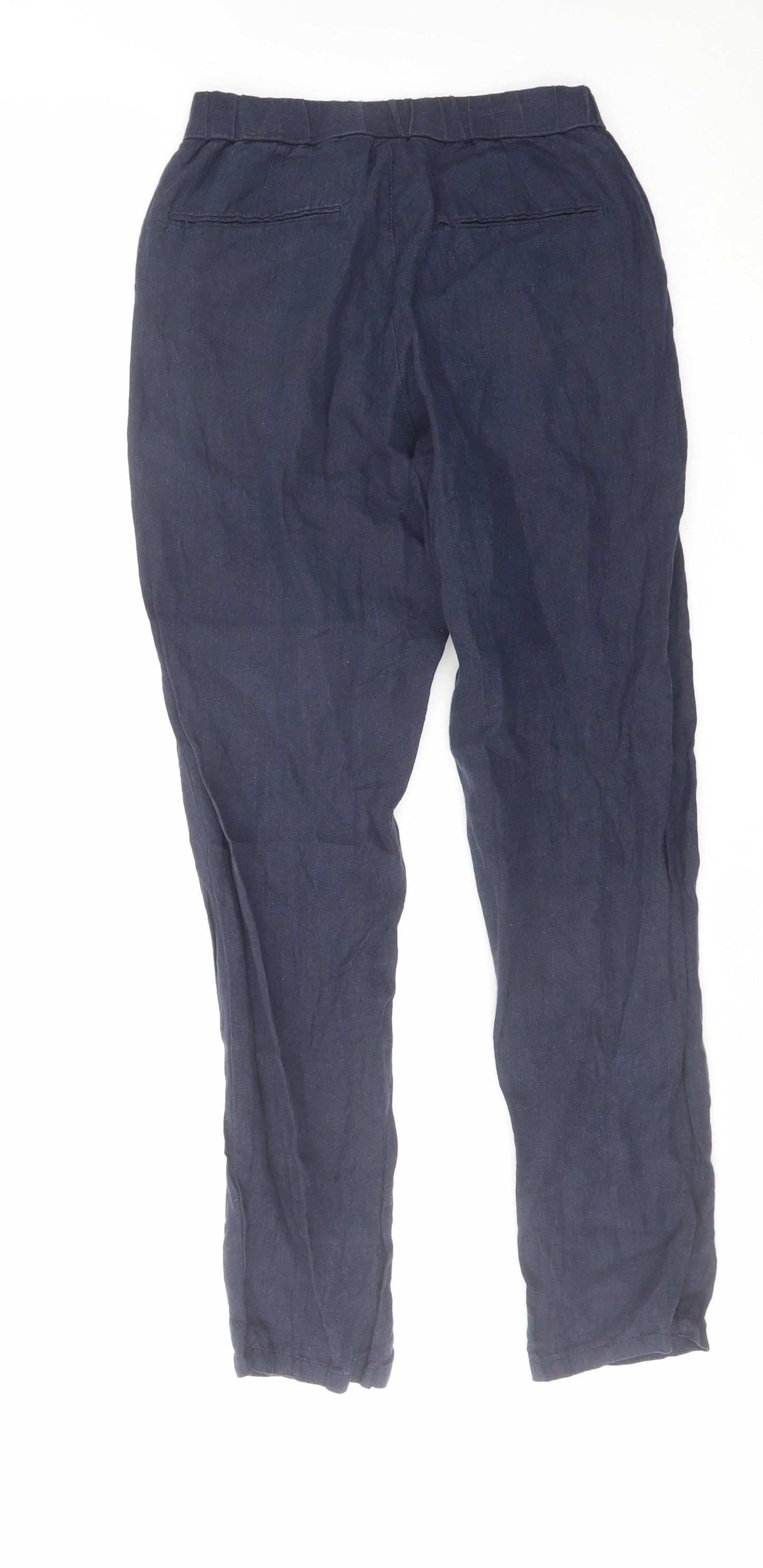 H&M Womens Blue Linen Trousers Size 30 in L29 in Regular Hook & Eye