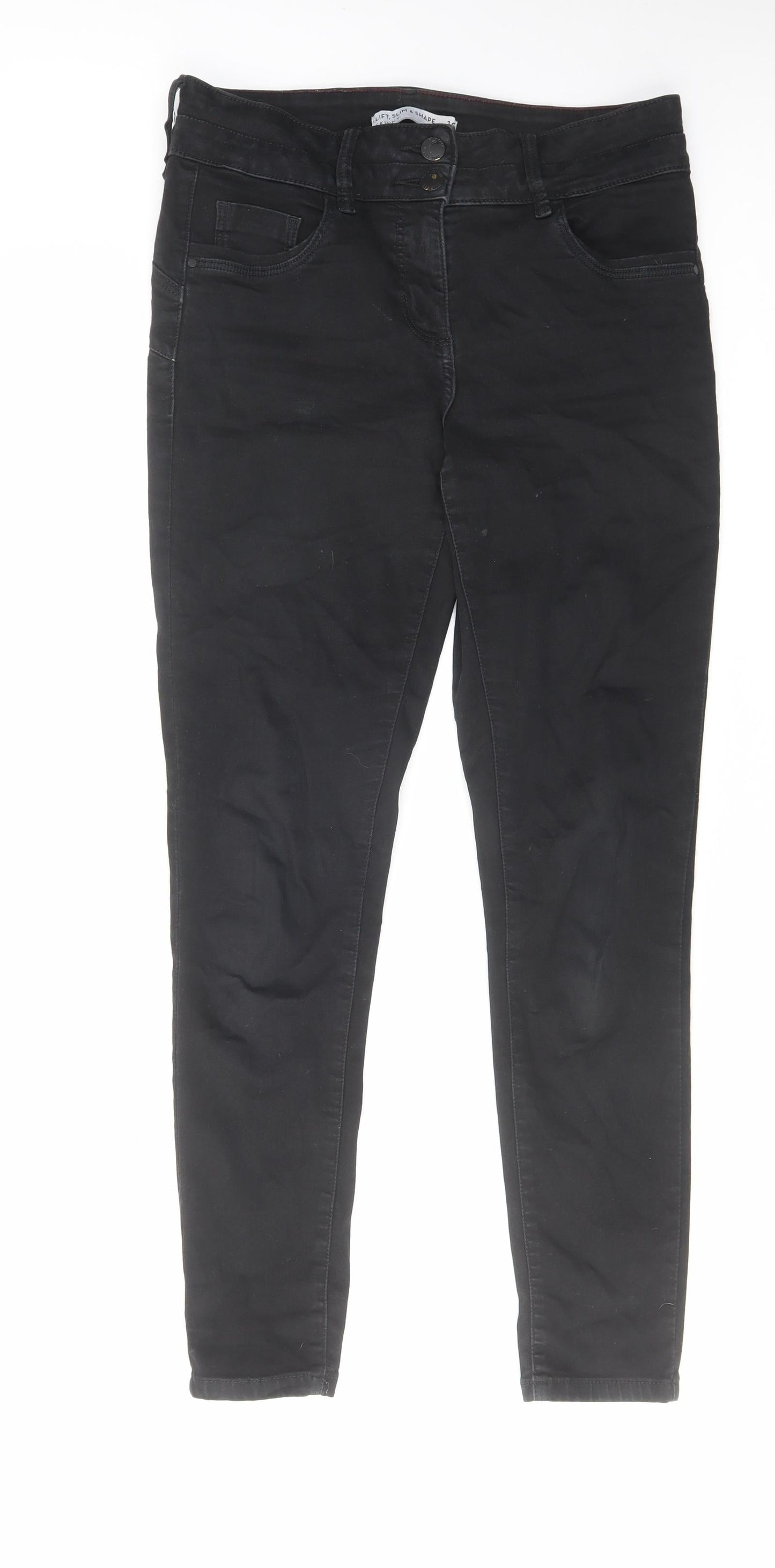 NEXT Womens Black Cotton Skinny Jeans Size 12 L29 in Slim Zip