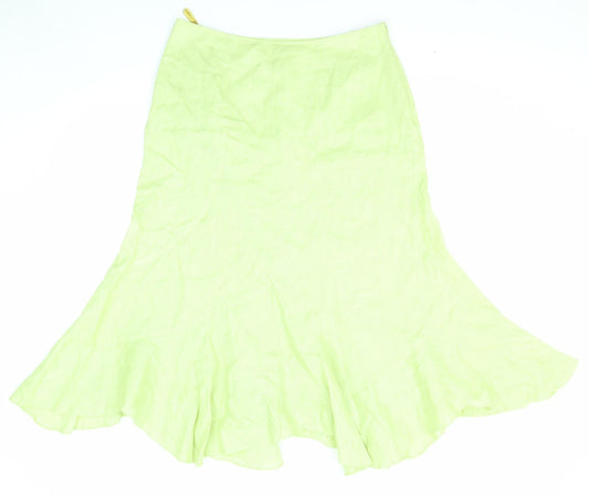 Erfo Womens Green Linen Swing Skirt Size 14 Zip