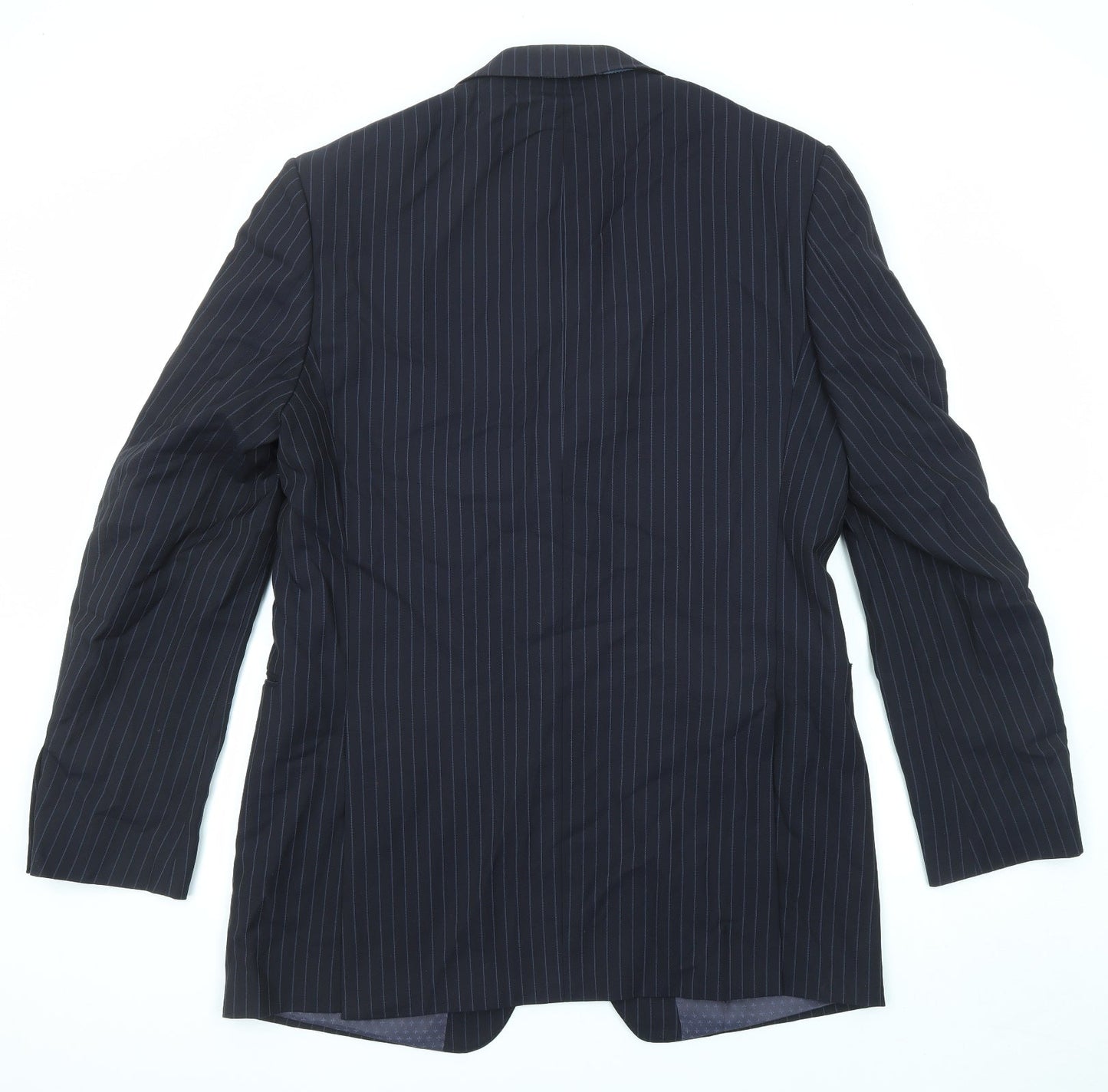 Marks and Spencer Mens Blue Striped Wool Jacket Suit Jacket Size 42 Regular - Longline