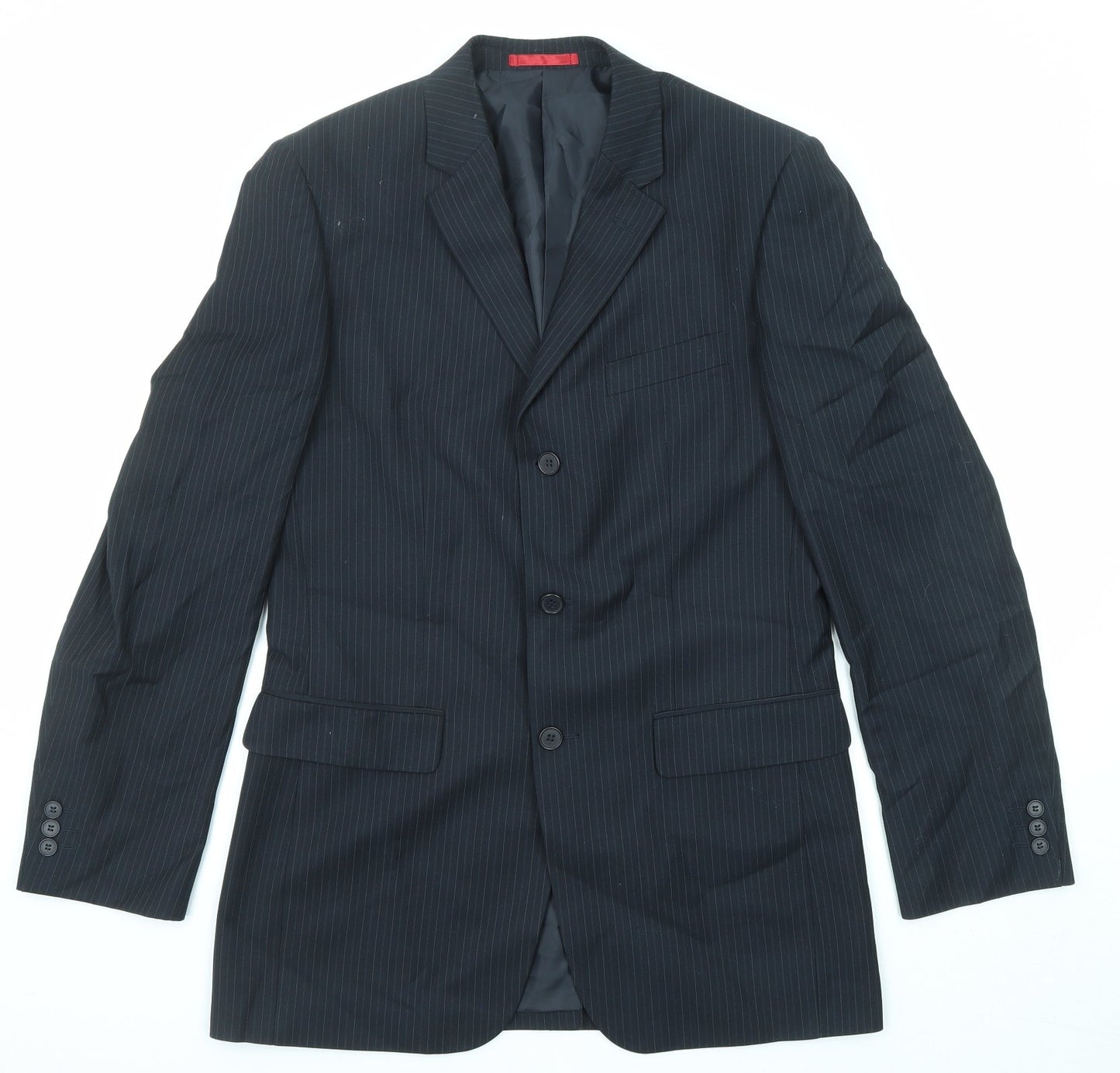 Burton Mens Blue Striped Polyester Jacket Suit Jacket Size 38 Regular