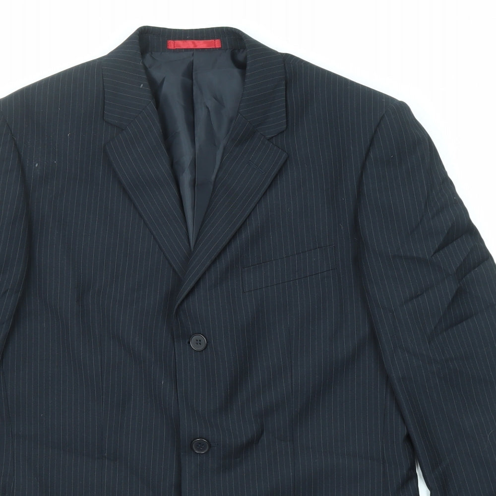 Burton Mens Blue Striped Polyester Jacket Suit Jacket Size 38 Regular
