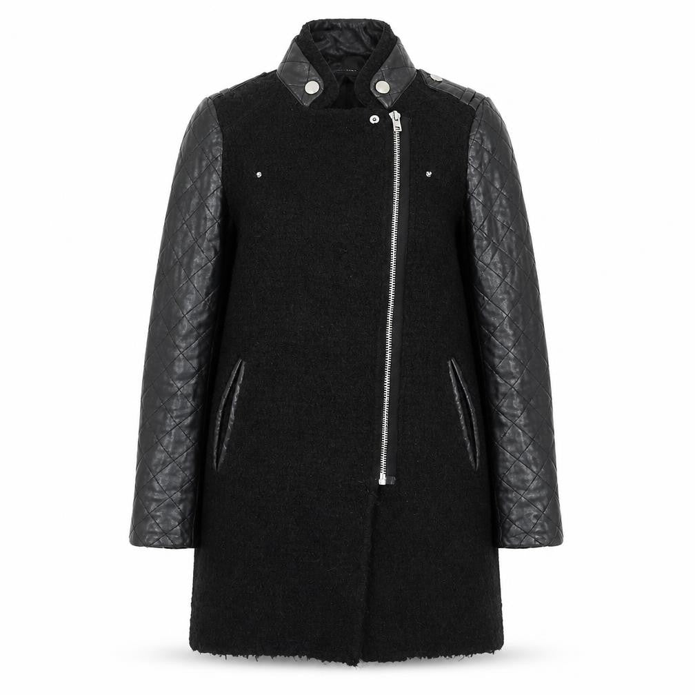Zara Womens Black Overcoat Coat Size L Zip
