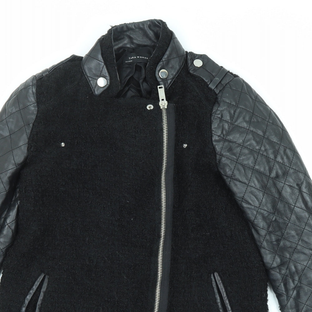 Zara Womens Black Overcoat Coat Size L Zip
