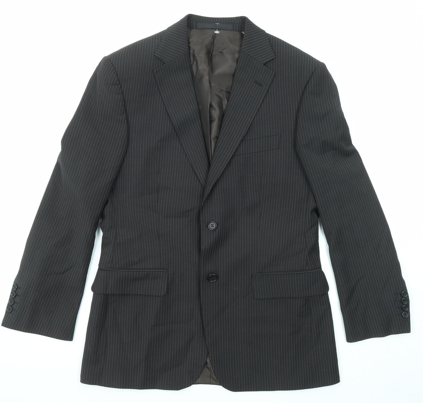 Marks and Spencer Mens Brown Striped Polyester Jacket Suit Jacket Size 38 Regular