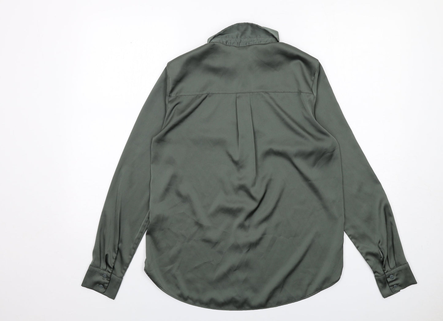 H&M Womens Green Polyester Basic Button-Up Size 8 Collared
