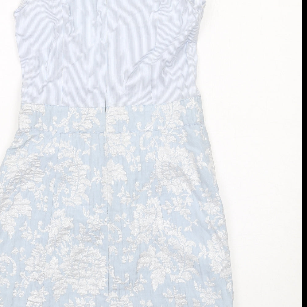 RIVER WOODS Womens Blue Floral Cotton Shift Size 10 Round Neck Zip