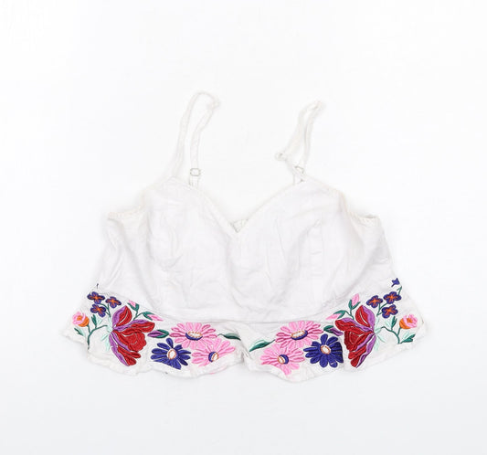 Missguided Womens White Polyester Cropped Tank Size 10 Sweetheart - Floral