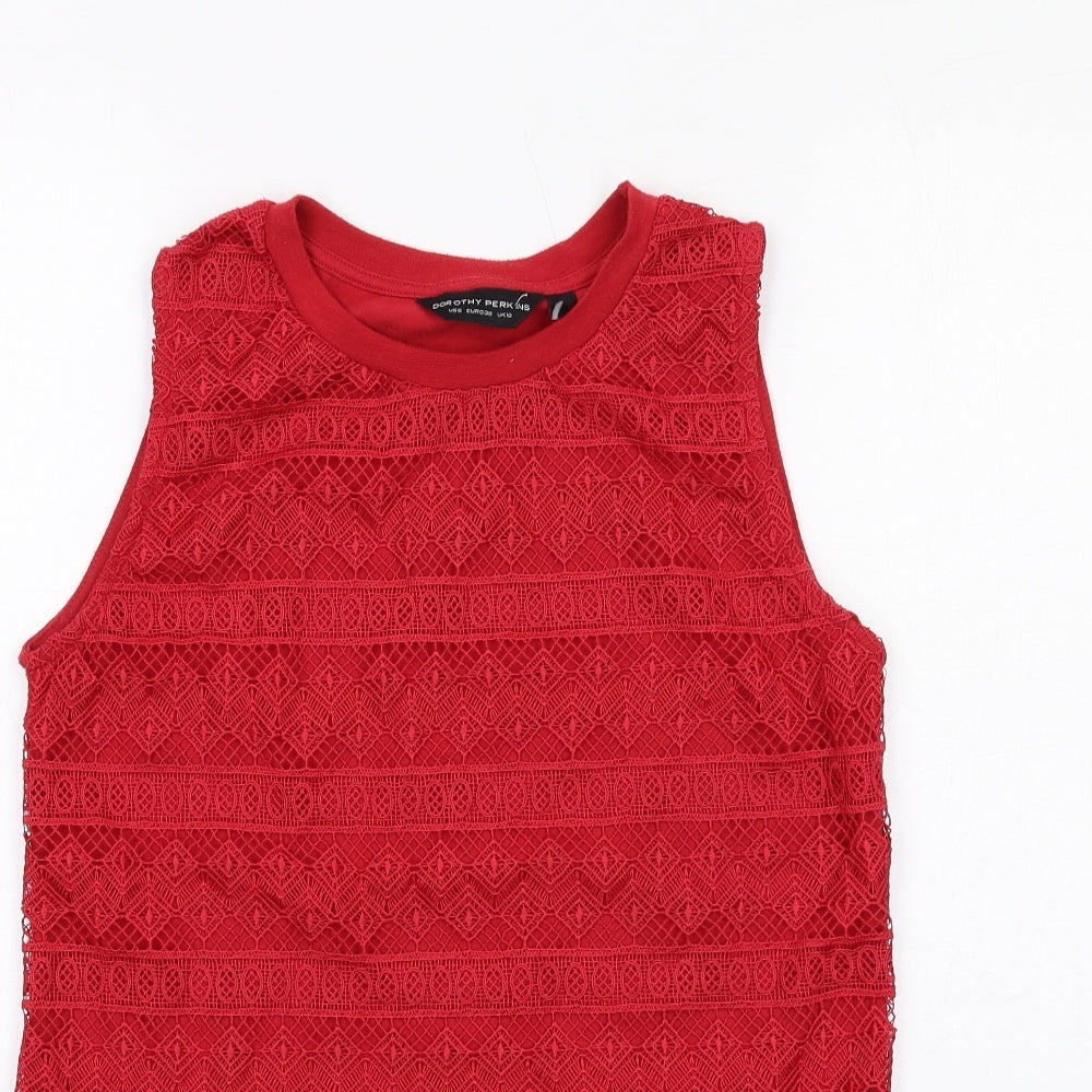 Dorothy Perkins Womens Red Polyester Basic Tank Size 10 Round Neck
