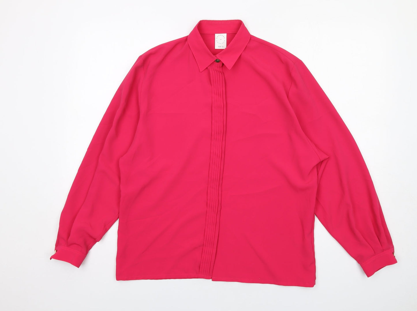 Country Casuals Womens Pink Polyester Basic Button-Up Size 12 Collared
