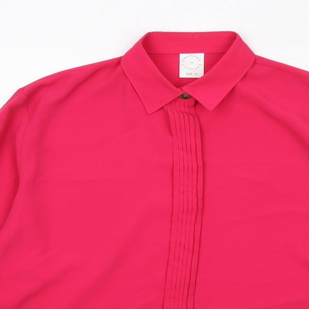 Country Casuals Womens Pink Polyester Basic Button-Up Size 12 Collared