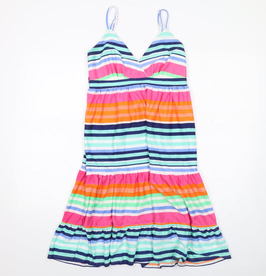 Utam Boutique Womens Multicoloured Striped Viscose Tank Dress Size 10 V-Neck Zip