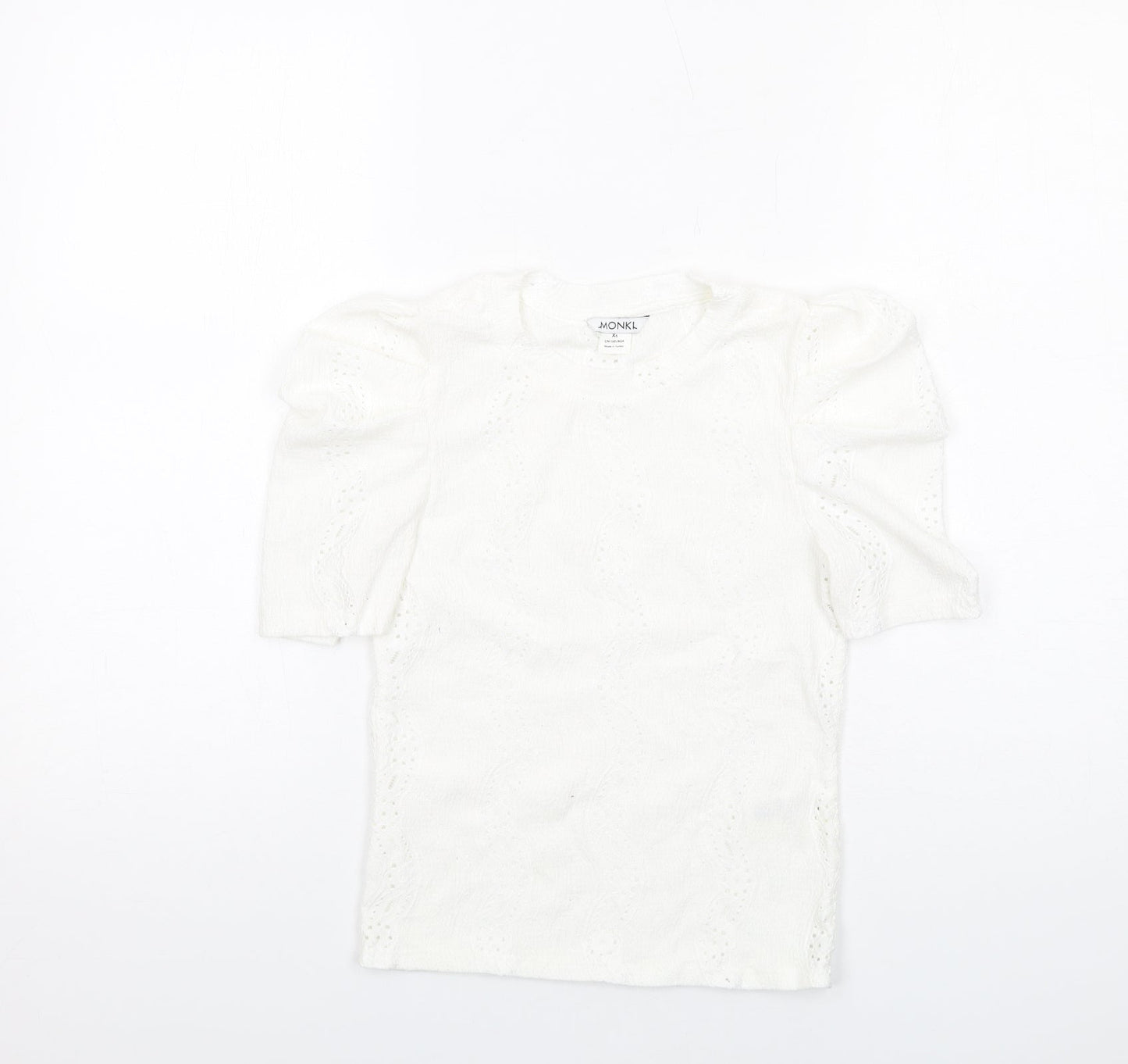 Monki Womens White Polyester Basic Blouse Size XS Crew Neck - Puff Sleeve