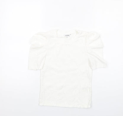 Monki Womens White Polyester Basic Blouse Size XS Crew Neck - Puff Sleeve
