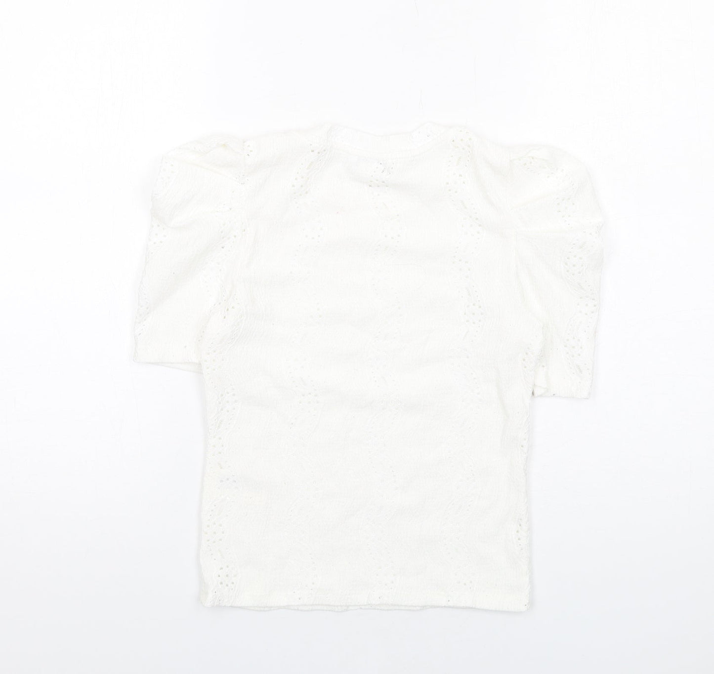 Monki Womens White Polyester Basic Blouse Size XS Crew Neck - Puff Sleeve