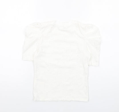 Monki Womens White Polyester Basic Blouse Size XS Crew Neck - Puff Sleeve