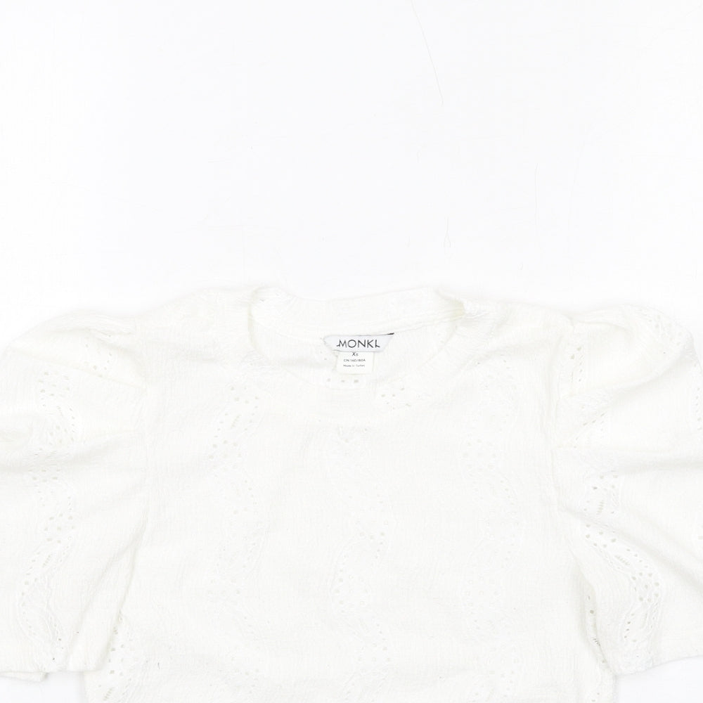 Monki Womens White Polyester Basic Blouse Size XS Crew Neck - Puff Sleeve