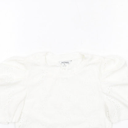Monki Womens White Polyester Basic Blouse Size XS Crew Neck - Puff Sleeve