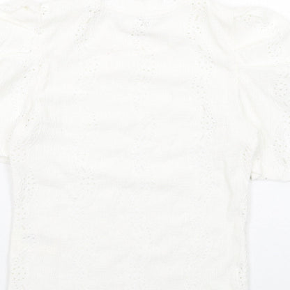 Monki Womens White Polyester Basic Blouse Size XS Crew Neck - Puff Sleeve
