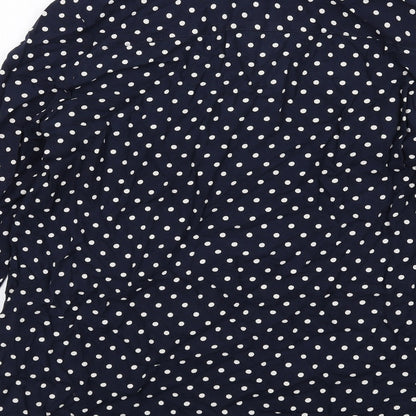 H&M Womens Blue Polka Dot Viscose Basic Button-Up Size 8 Collared
