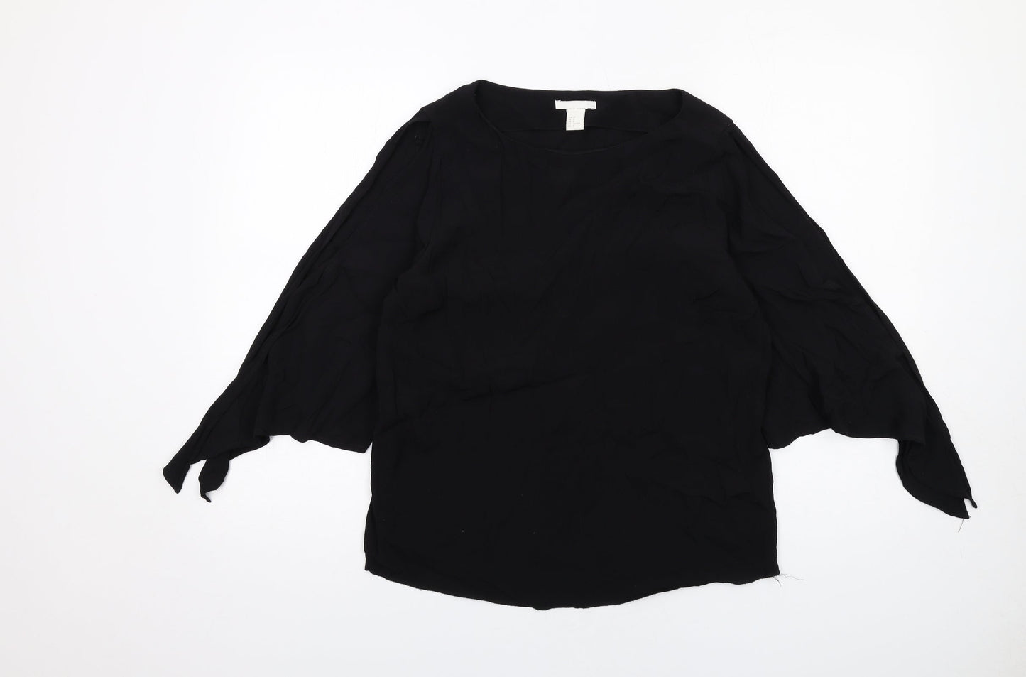 H&M Womens Black Viscose Basic Blouse Size 10 Boat Neck