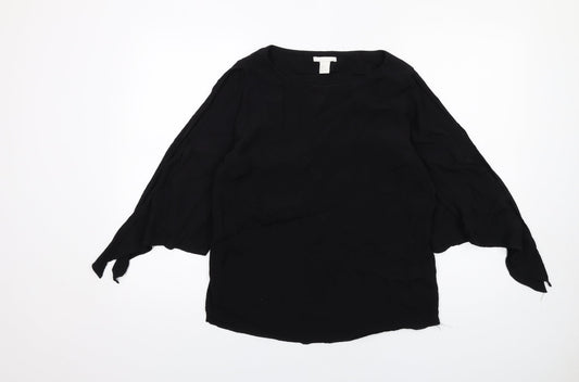 H&M Womens Black Viscose Basic Blouse Size 10 Boat Neck