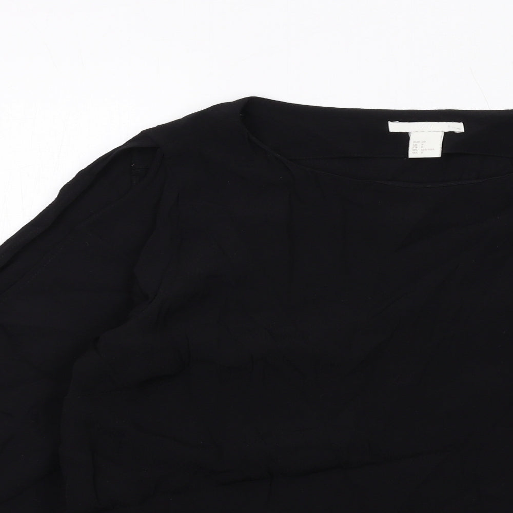 H&M Womens Black Viscose Basic Blouse Size 10 Boat Neck