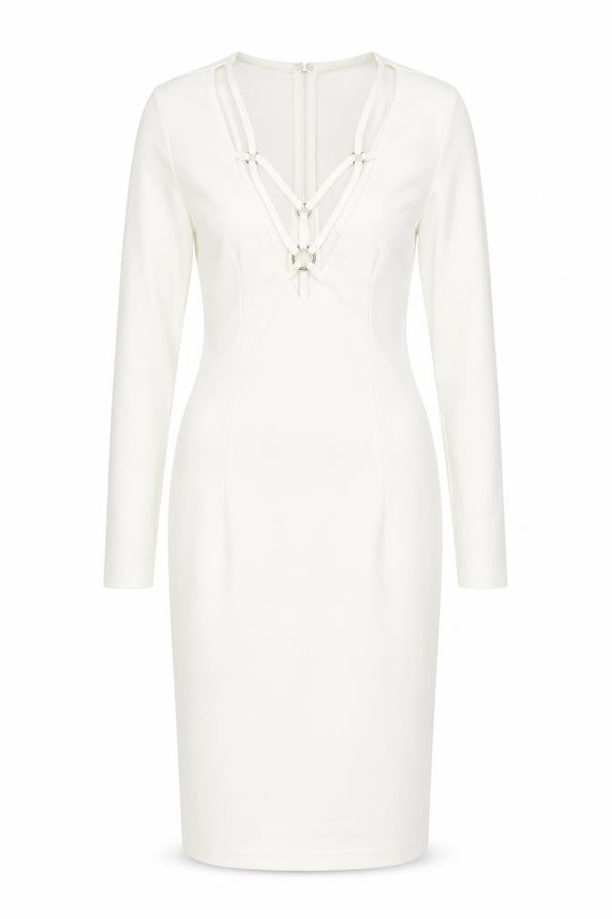 Club L Womens White Polyester Bodycon Size 10 V-Neck Zip