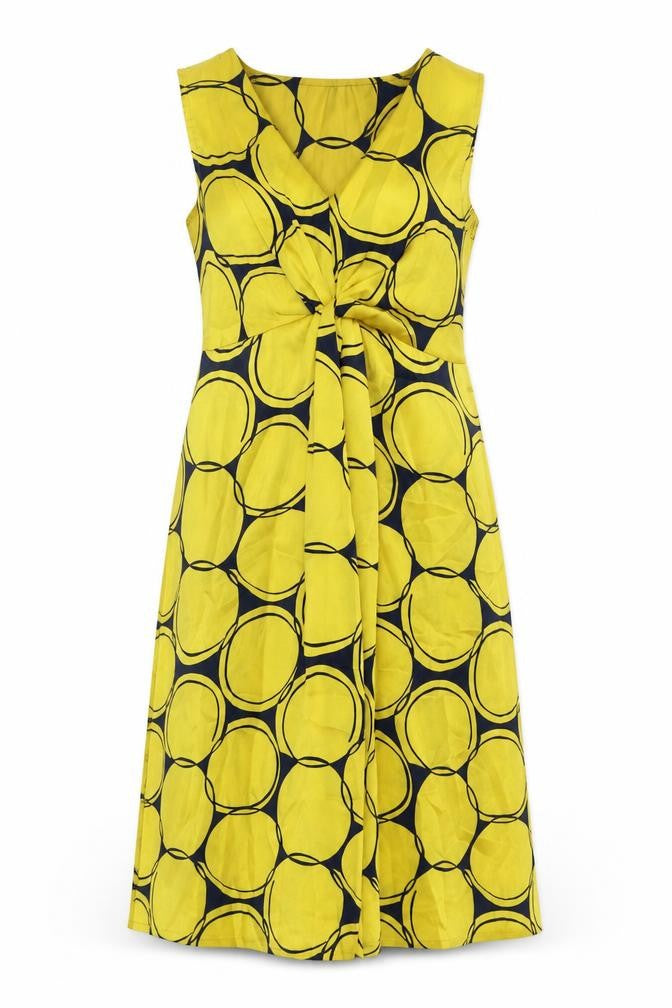 Clements Ribeiro Womens Yellow Geometric Polyester Shift Size 10 V-Neck Zip