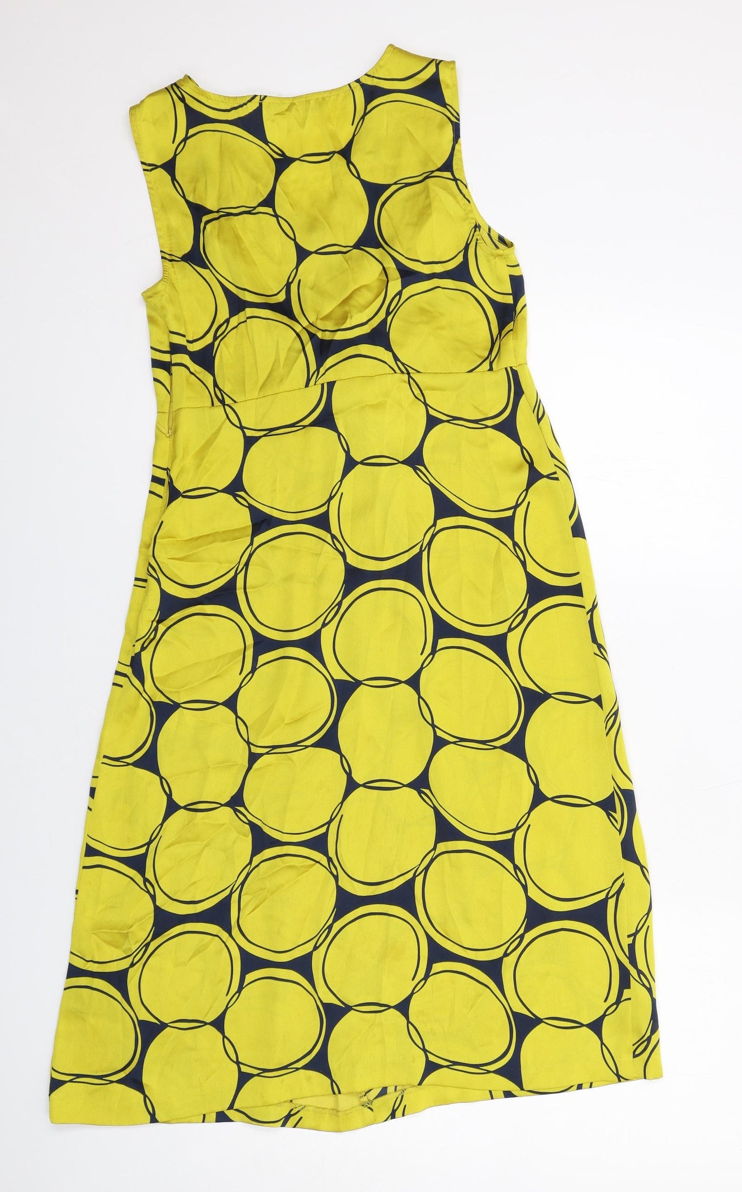Clements Ribeiro Womens Yellow Geometric Polyester Shift Size 10 V-Neck Zip