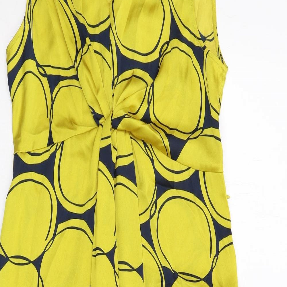 Clements Ribeiro Womens Yellow Geometric Polyester Shift Size 10 V-Neck Zip