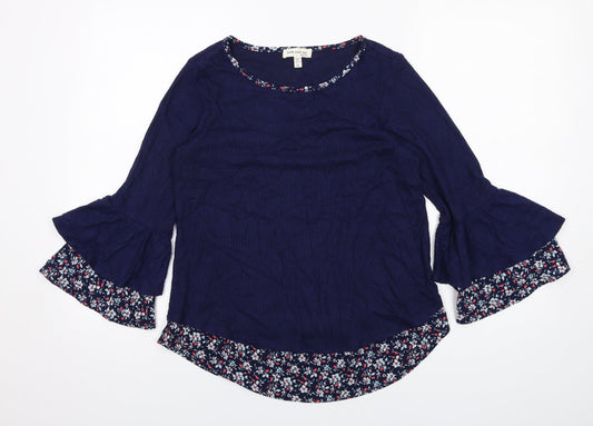 Preloved Faith And Joy Womens Blue Viscose Basic Blouse Size S Round Neck - Front
