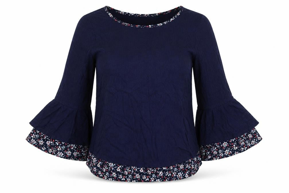 Faith And Joy Womens Blue Viscose Basic Blouse Size S Round Neck