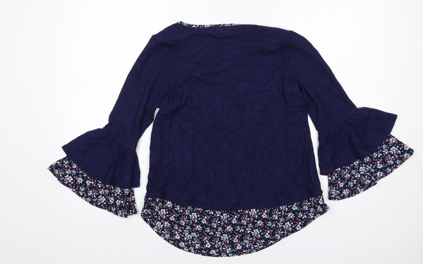 Faith And Joy Womens Blue Viscose Basic Blouse Size S Round Neck